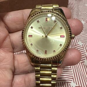 Michael Kors Gold Tone Watch with Pink Crystal Markers